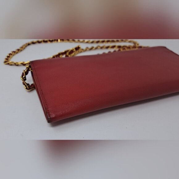 Prada Saffiano Leather Red Gold Detachable Crossbody Strap Wallet on Long Chain - Picture 14 of 16